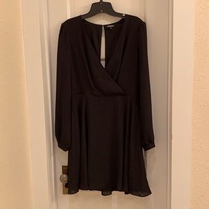 Black Express long-sleeve wrap-front mini dress
